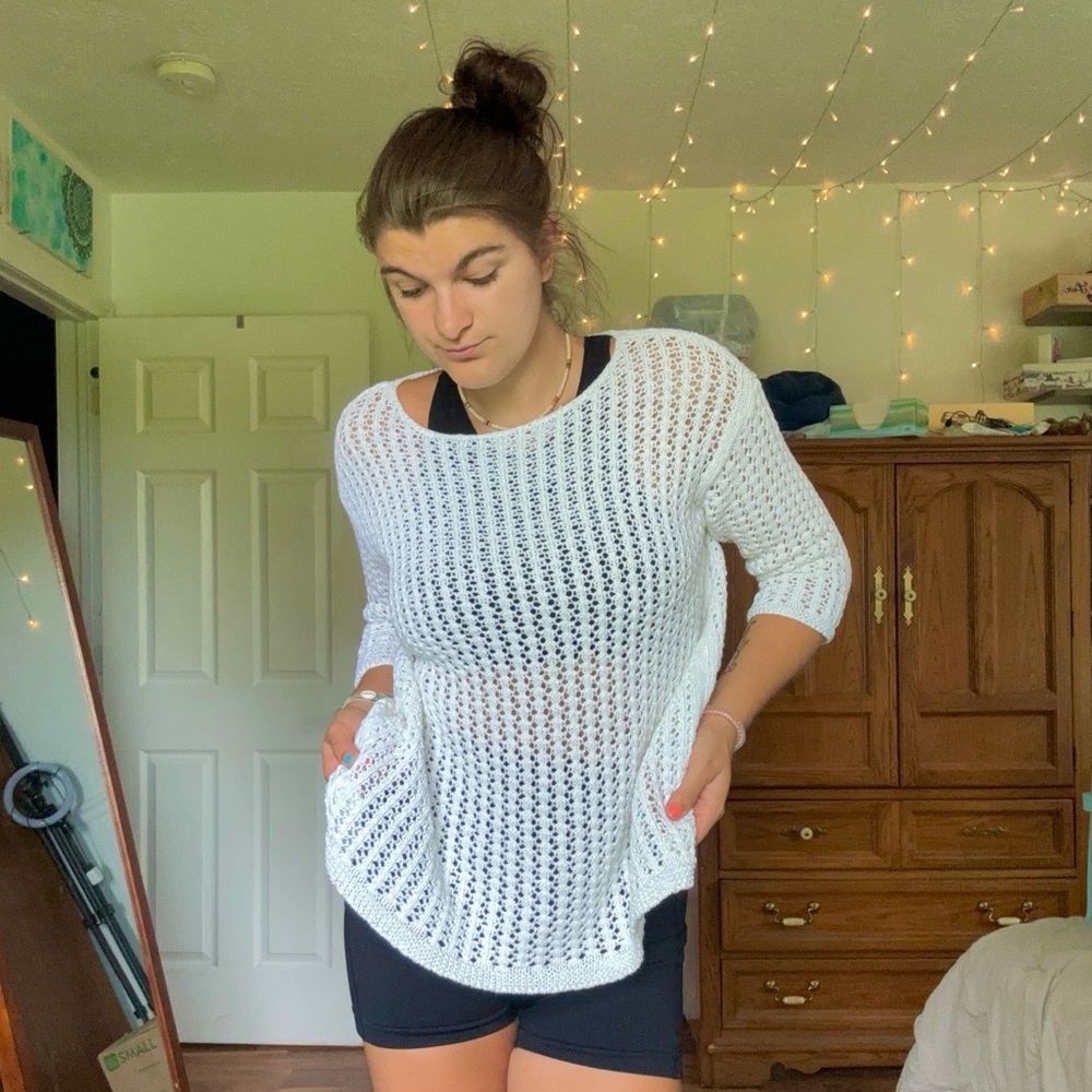 J Jill white crochet sweater